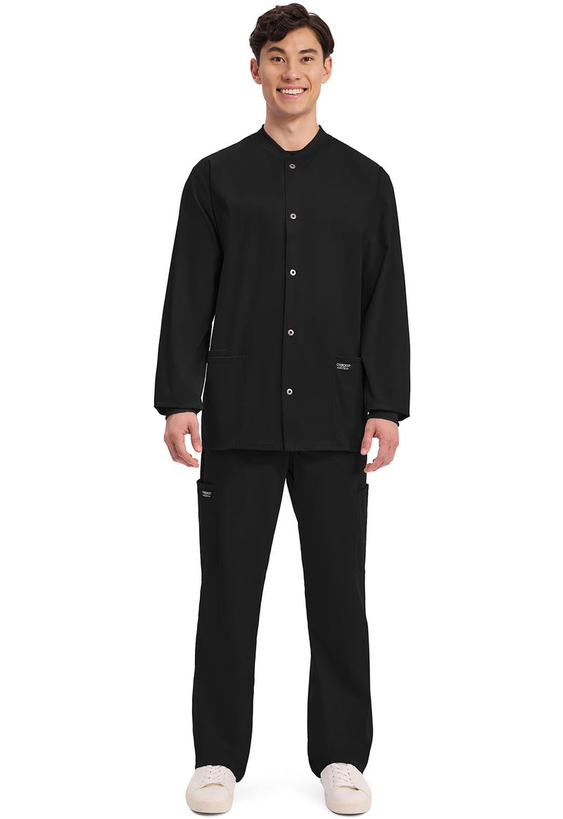 Cherokee Menâ€™s Scrub Jacket Snap Front Medical with 3 Pockets, Knit Cuffs, Soft Fade Resistant 2-Way Stretch - WW360, M, Black - Image 5